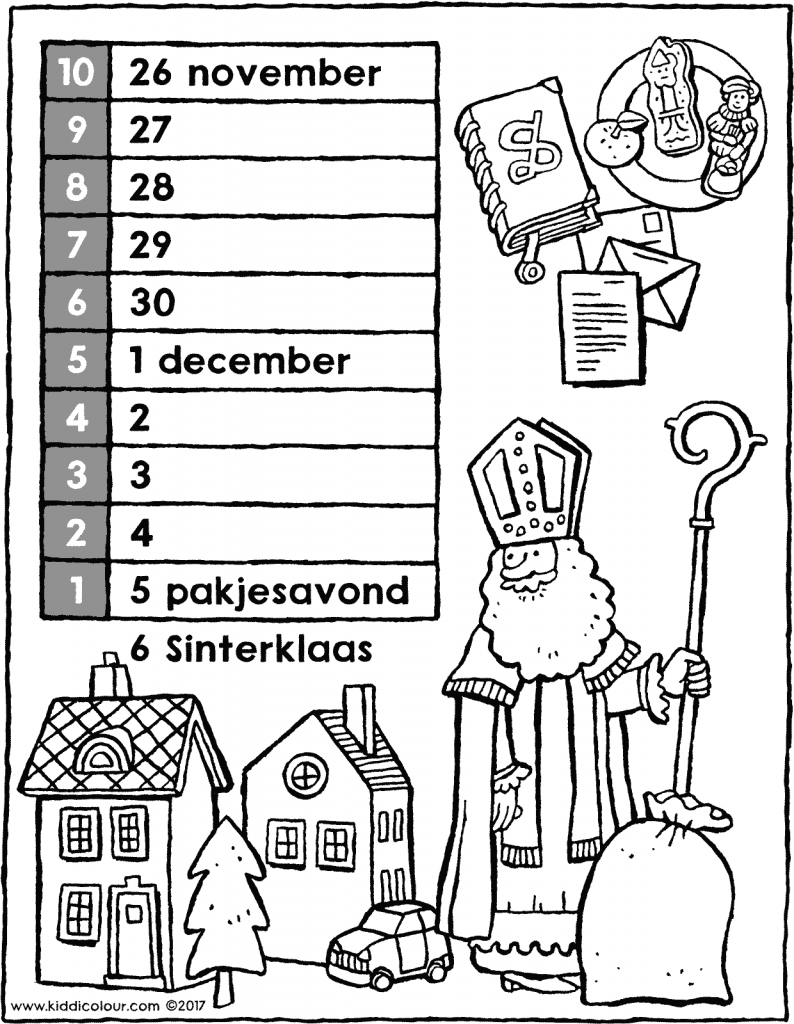 Aftelkalender Sinterklaas Kleurprent 01v Aftelkalender Sinterklaas Thema