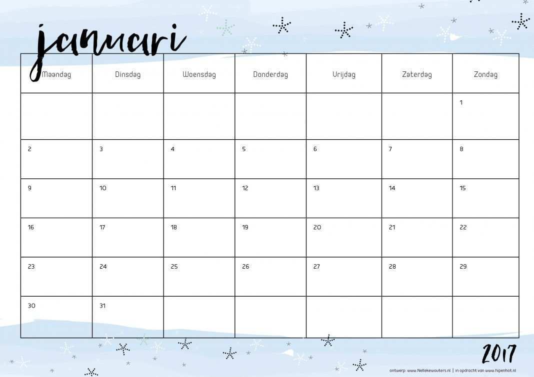 Free Printable Kalender Voor 2017 Hip Hot Blogazine Nieuwjaar School Zondag