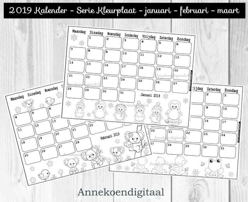 2019 Kleurplaat Kalenders Kalender Maandkalenders Kleurplaten