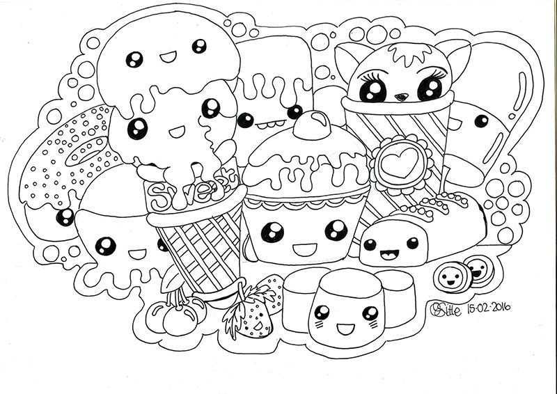 Kawaii Sweets Doodle Doodle Coloring Cute Coloring Pages Cute Drawings