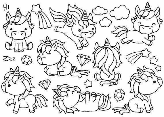 Premium Vector Clipart Kawaii Unicorns Outlines Cute Etsy Kawaii Unicorn Clip Art Uni