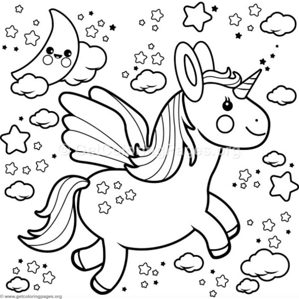 Flying Kawaii Unicorn Coloring Pages Getcoloringpages Org Unicorn Coloring Pages Colo