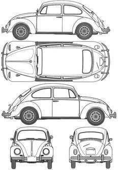 1967 Volkswagen Beetle 1200 Type 1 Sedan Blueprint Auto Illustratie Volkswagen Kevers