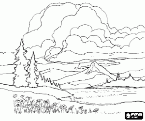 Kleurplaat Een Landschap Van Bergen En Wolken Kleurplaten Kleurplaten Voor Volwassene