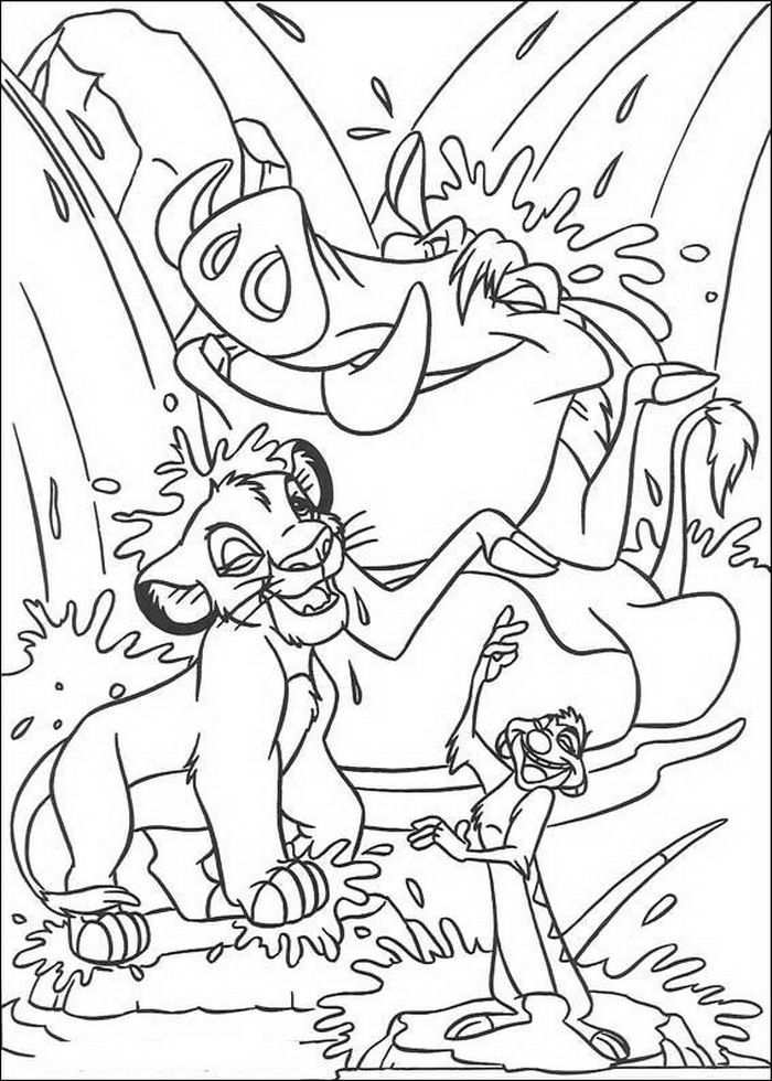 Kleurplaat Lion King Of De Leeuwenkoning Simba Timon En Pumba Onder De Waterval Kleur
