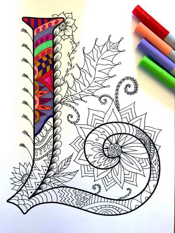 Letter L Zentangle Inspired By The Font Etsy Zentangle Patterns Coloring Books Zentangle Art