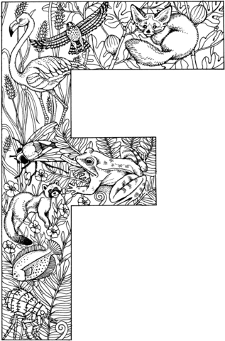 Letter F With Animals Coloring Page From English Alphabet With Animals Category Selec