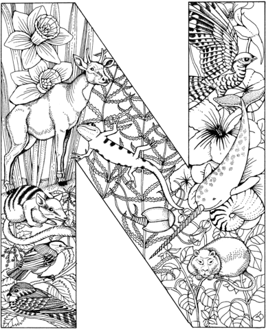 Letter N With Animals Coloring Page Animal Alphabet Letters Alphabet Coloring Pages A
