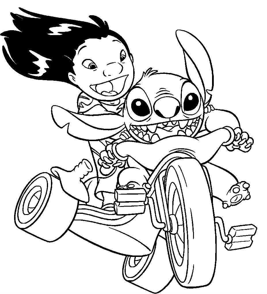 Lilo And Stitch Riding A Motorcycle Coloring Pages For Kids Epu Printable Lilo Stitch
