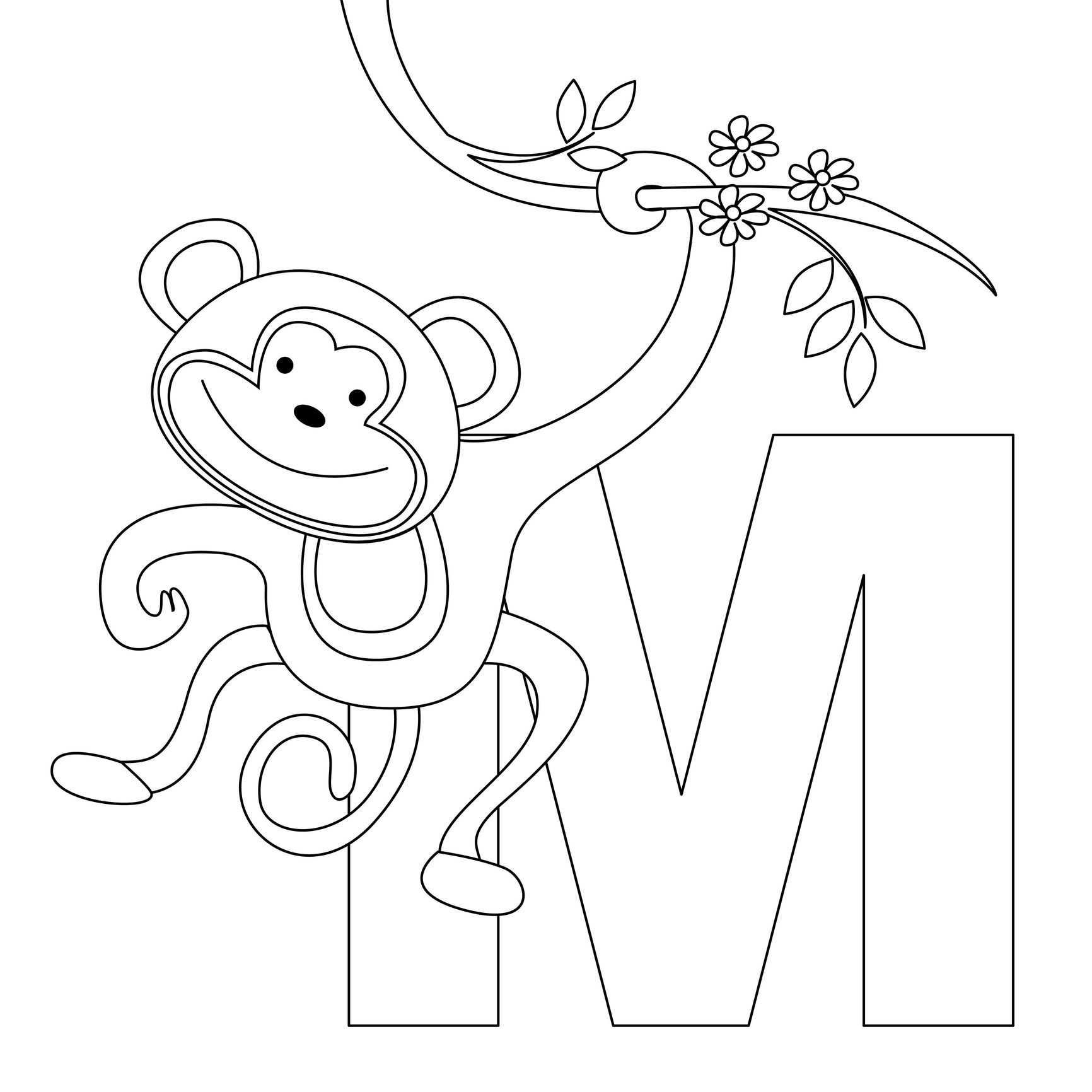 M Is For Monkey Alfabet Kleurplaten Activiteiten