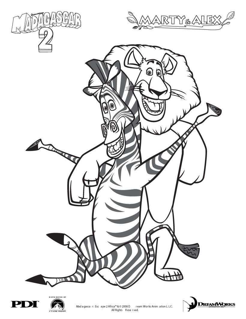 Madagascar Coloring Pages Madagascar 2 Marty And Alex Cartoon Coloring Pages Zebra Co