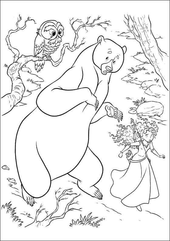 Merida With The Bear And Owl Coloring Pages Disney Kleurplaten Kleurplaten Disney