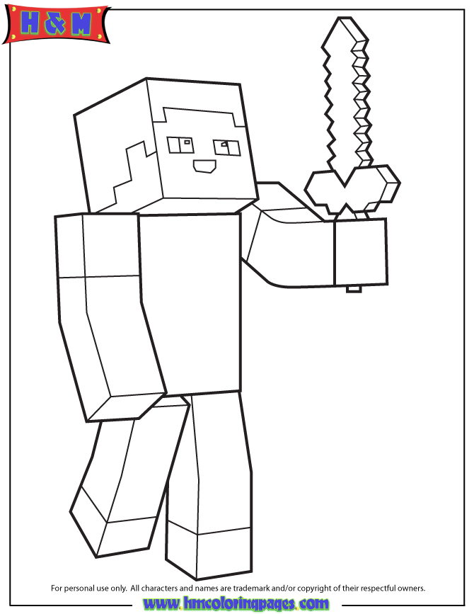 Minecraft Person Holding Sword Coloring Page Minecraft Coloring Pages Coloring Pages For Kids Coloring Pages