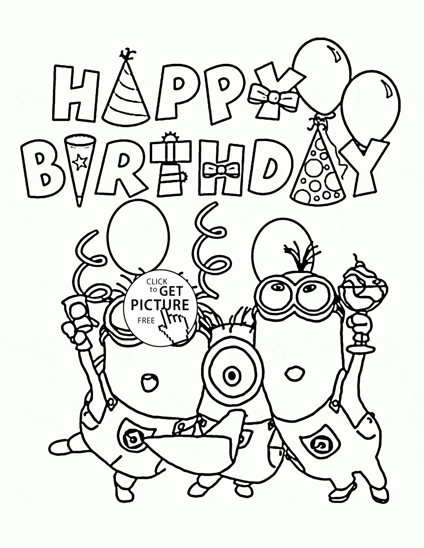 Happy Birthday From Minions Coloring Page For Kids Holiday Coloring Pages Printables