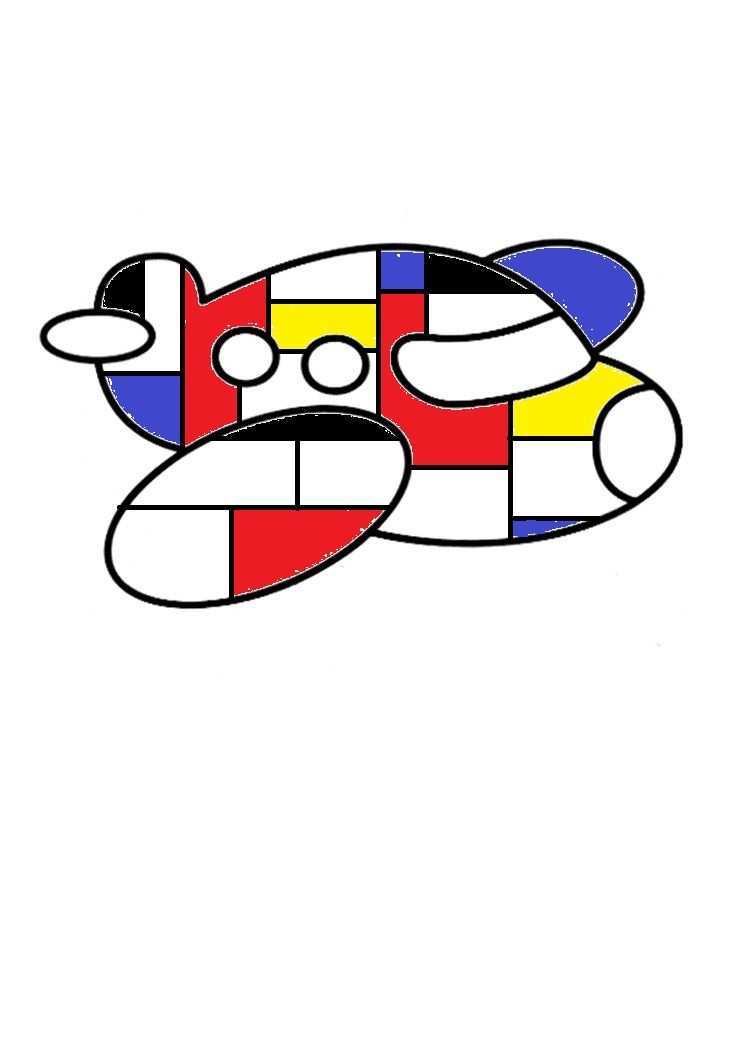 Vliegtuig Voorbeeld Kleurplaat Mondriaan Inkleuren Met Zwart Geel Rood Blauw En Wit M