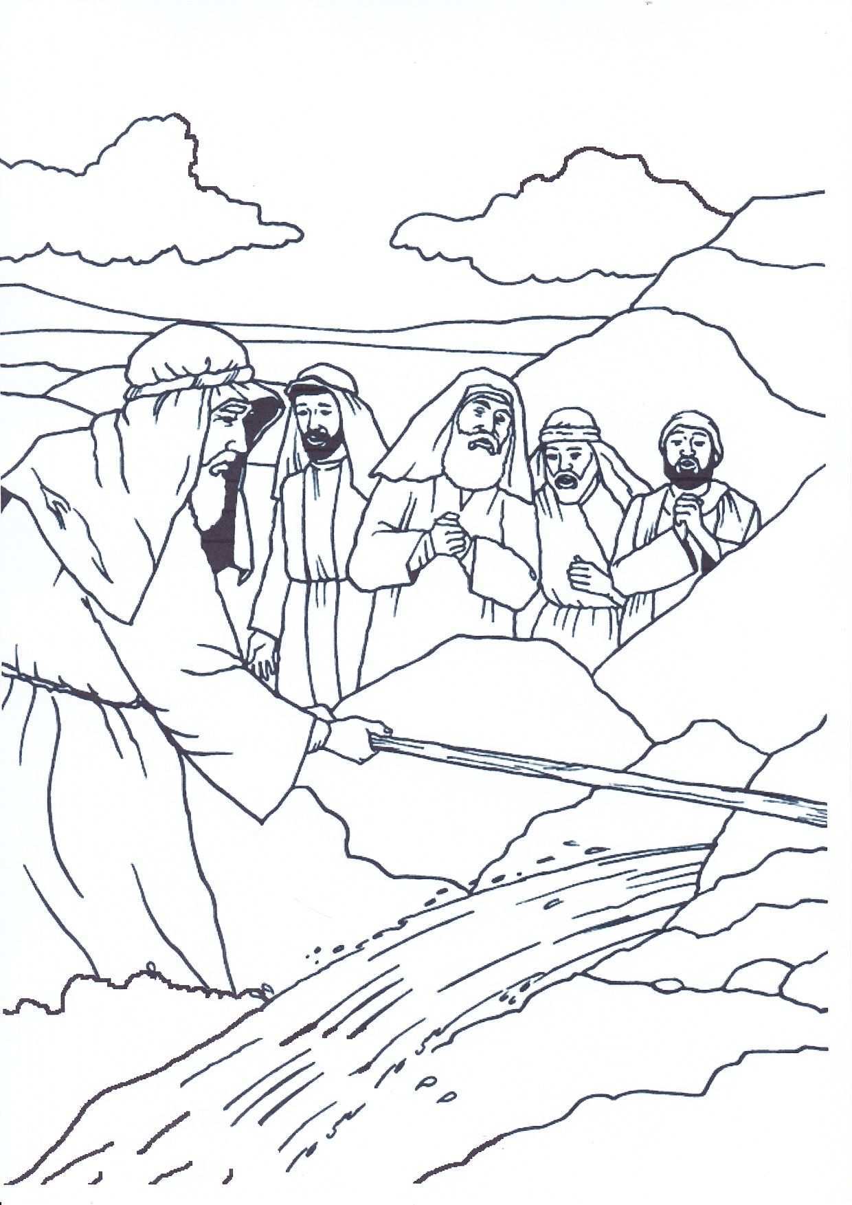 Mozes Slaat Met De Stok Op De Rots Sunday School Coloring Pages Bible Coloring Pages Bible Coloring