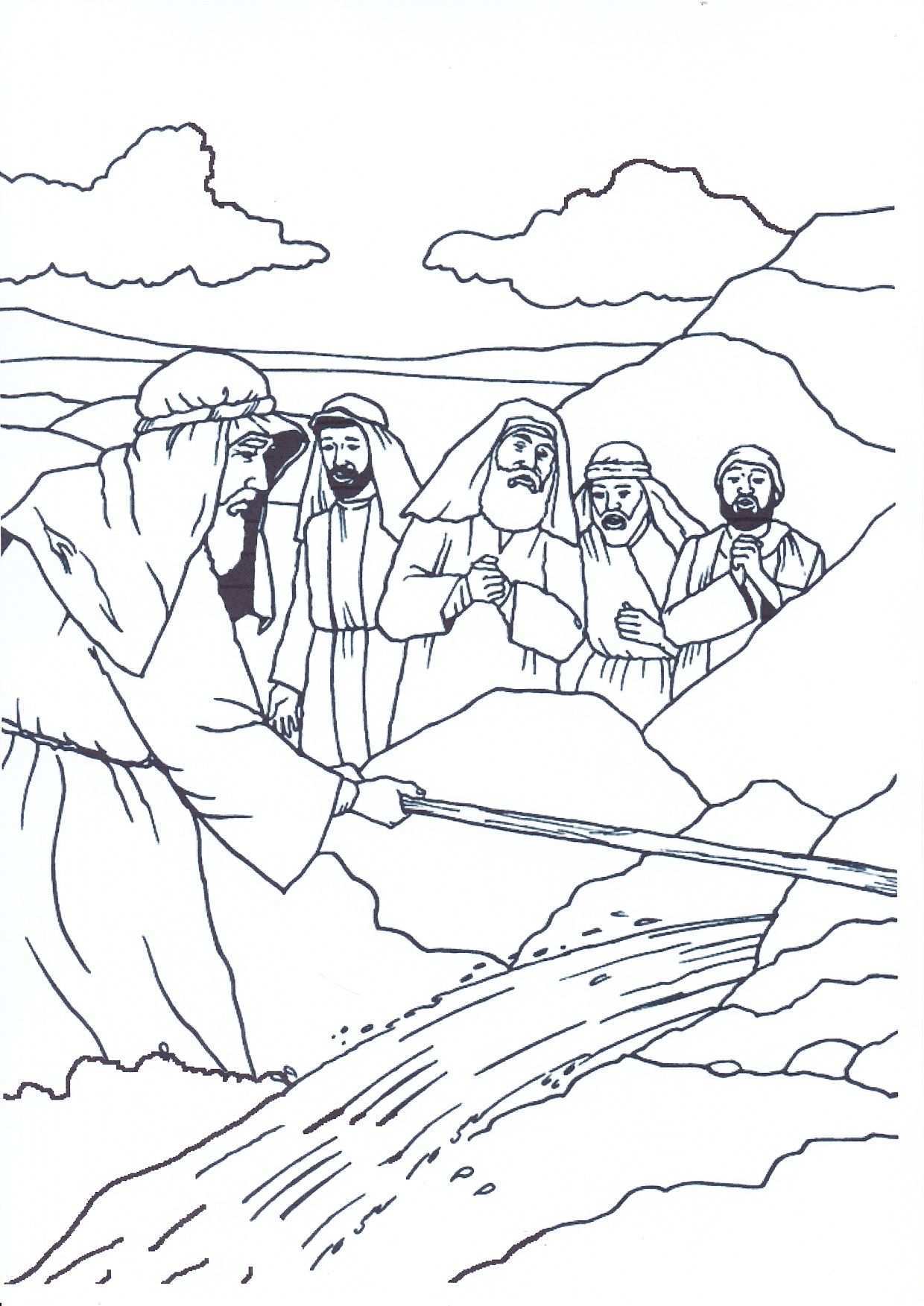 Mozes Slaat Met De Stok Op De Rots Sunday School Coloring Pages Bible Coloring Pages