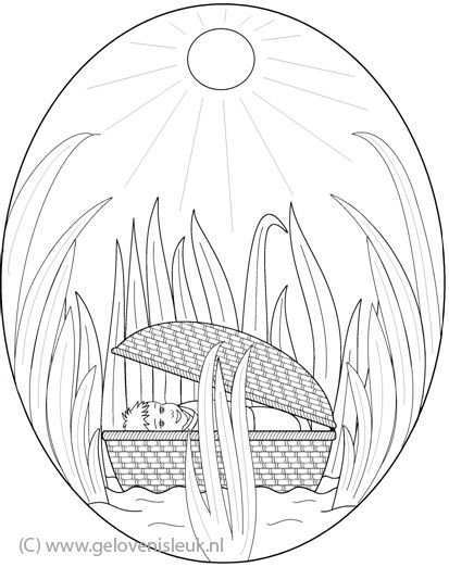 Mozes In Het Biezen Mandje Bijbel Kleurplaten Bijbelknutselwerk 10 Geboden Knutselen
