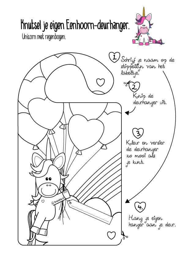 Diy Gratis Te Downloaden Deurhanger Kleurplaat Met Een Unicorn En Hartjes Ballonnen V