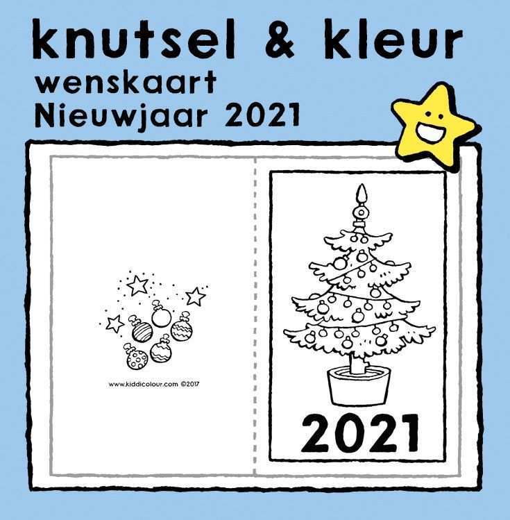 Wenskaart Nieuwjaar 2021 Kiddicolour Nieuwjaar Wenskaart Kerstkleurplaten