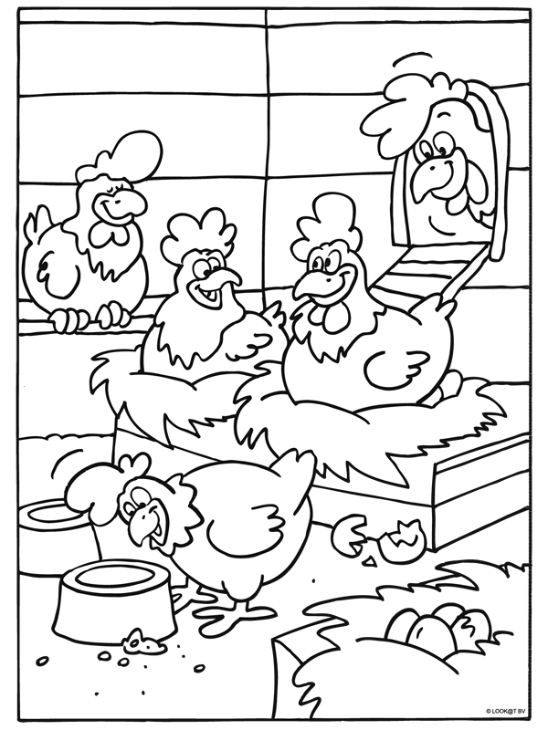 Kleurplaat Kippen In Het Kippenhok Kleurplaten Nl Dieren Kleurplaten Boerderij Thema