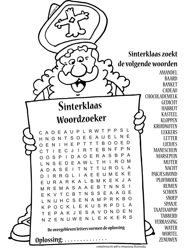 Kleurplaat Sinterklaas Woordzoeker Nr 10412 Kleurplaten Nl Sinterklaas Knutselen Sint