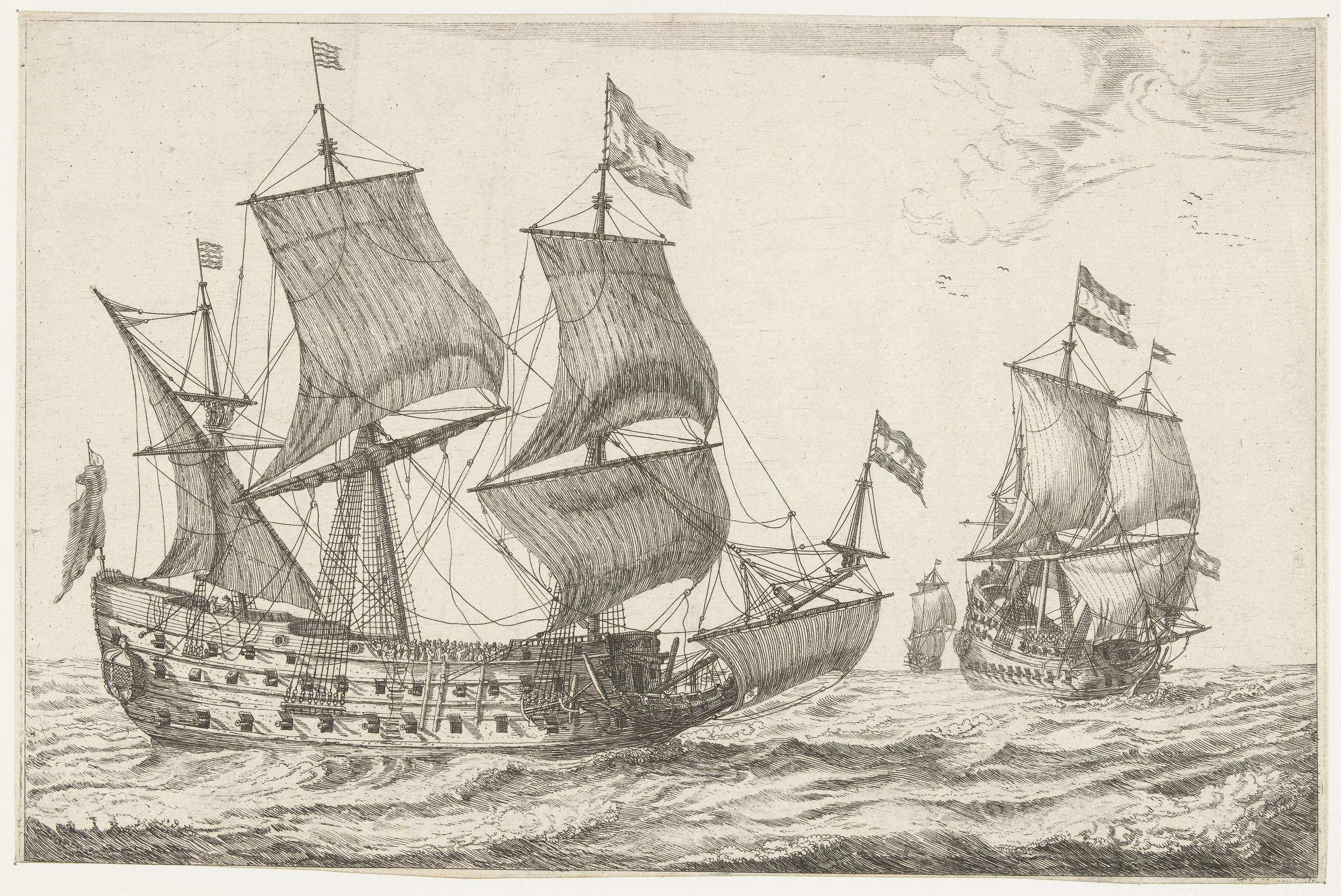 Twee Grote Oorlogsschepen Anoniem 1650 1714 Boot Tekening Zeilboot Zeilschepen