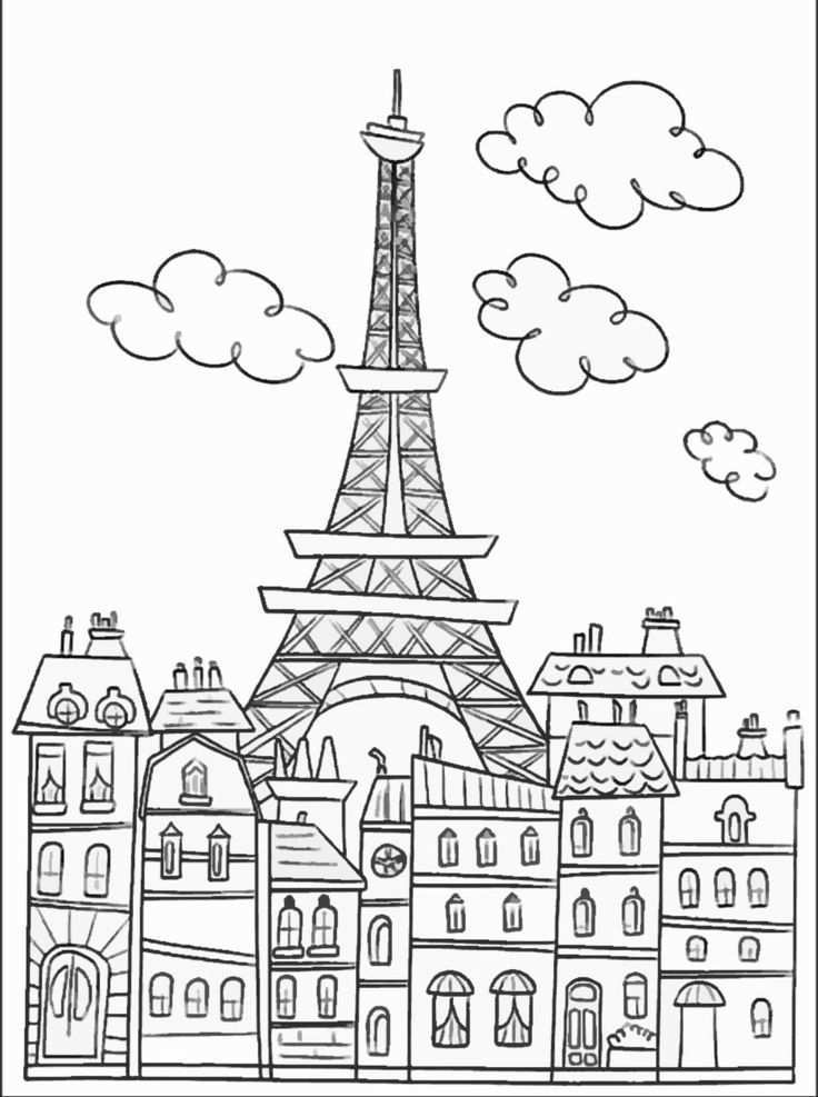 Paris Buildings Eiffel Tower Cute Coloring Page To Download On Http Www Coloring Page