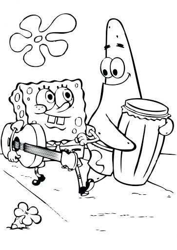 Kleurplaat Van Spongebob En Patrick Spongebob Heeft Een Gitaar Bij Zich En Patrick Ee