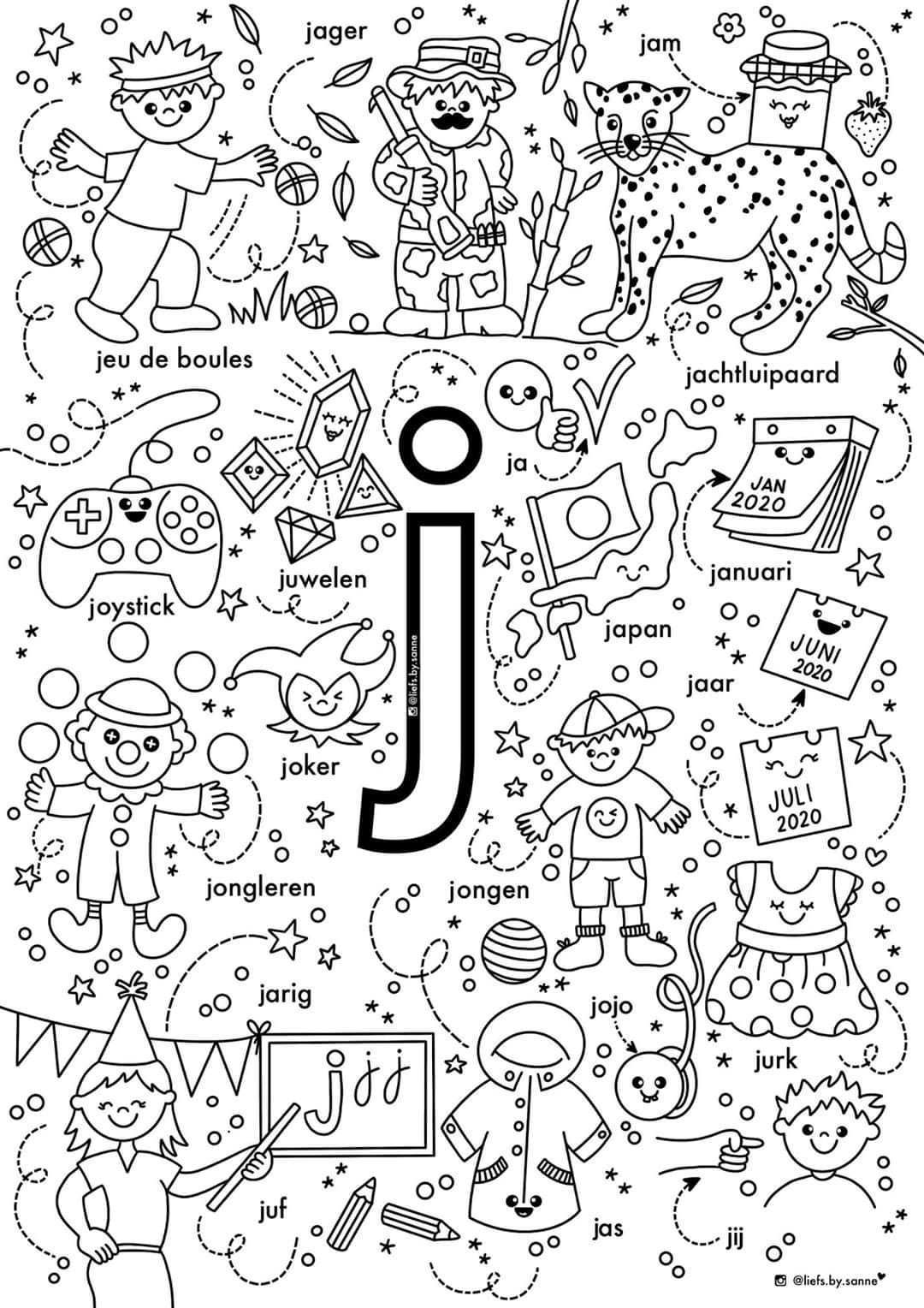 J Woorden Kleurplaat Alfabet Kleurplaten Letterherkenning Letterherkenning Spelletjes