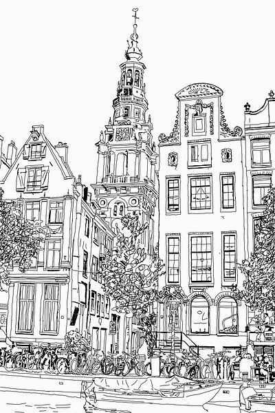 Pen Tekening Kloveniersburgwal 50 Amsterdam Uitzicht Van Hendrik Jan Kornelis Op Canv