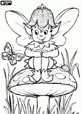 Little Elf Sitting On A Mushroom Watching The Flight Of A Butterfly Coloring Page Bjl