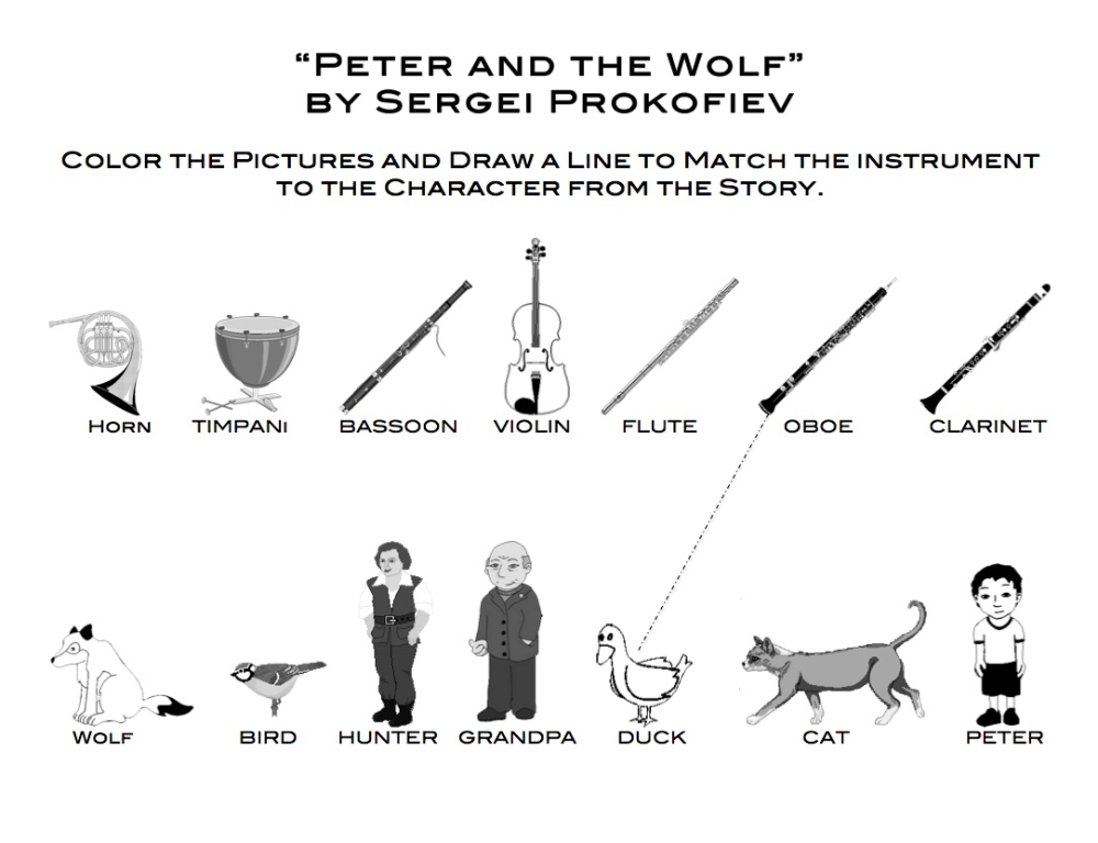 Peter And The Wolf Matching And Coloring Page In 2020 Halloween Music Class Activitie