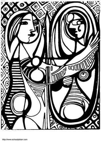 Coloring Page Picasso Girl In Front Of Mirror Famous Art Coloring Picasso Coloring Fa