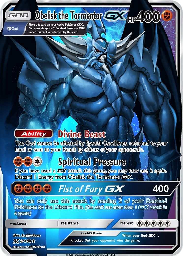 Obelisk The Tormentor Gx Pokemon Yu Gi Oh God Card Crossover Custom Pokemon Card Poke