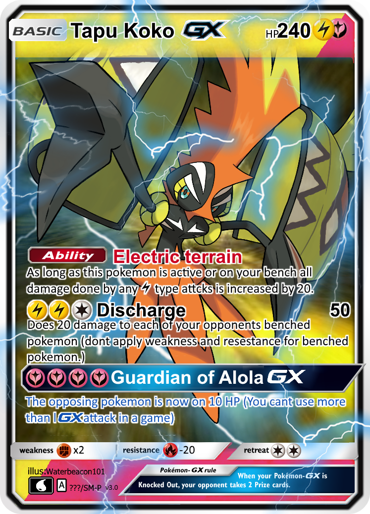 Tapu Koko Gx By Waterbeacon Cool Pokemon Cards Pokemon Cards Legendary Pokemon Tcg Ca