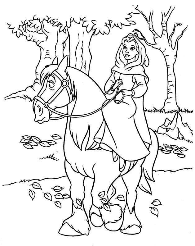 Princess Belle Riding Horse Coloring Pages Horse Coloring Pages Disney Coloring Pages