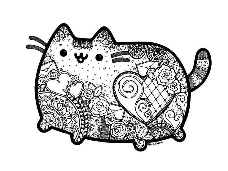 Pusheen Inspired Zentangle With Mandalas Great Coloring Page Pusheen Coloring Pages P