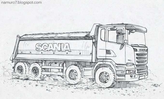 Draw Scania Euro 6 Dump Truck Truck Design Cars Coloring Pages Car Drawings