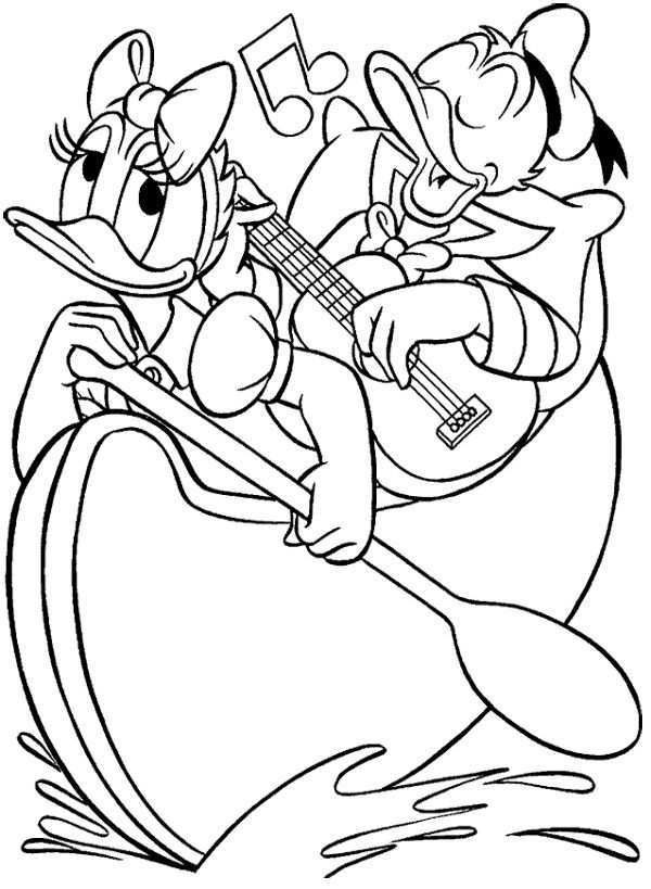 Donald Duck Singing In Boat Coloring Page Disney Kleurplaten Donald Duck
