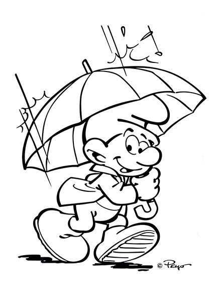 Kleurplaat Smurf In De Regen De Smurfen Kleurplaten Paraplu