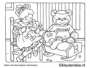 Kleurplaat Spelen Met Pop En Beer Kleuteridee Preschool Coloring Playing With Bear An