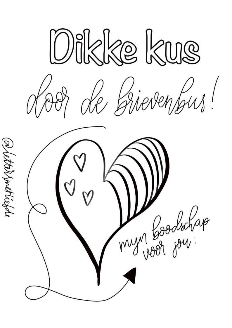 Kleurplaat Dikke Kus Door De Brievenbus Letters Met Liefde Kaarten Maken Handletteren Kaart Maken Liefde Brief