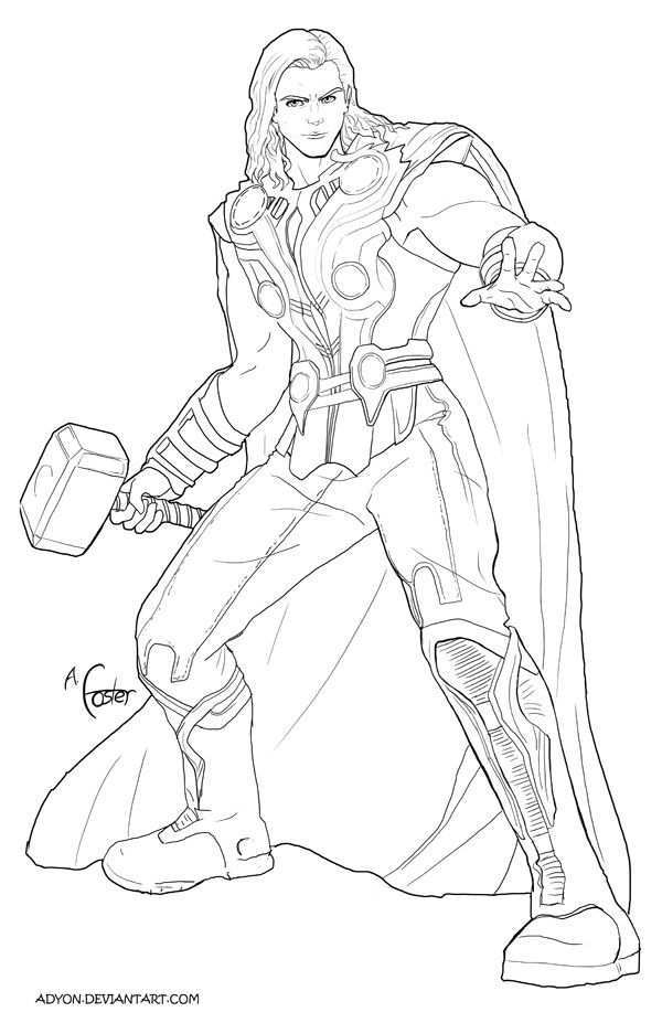 Thor Line Art By Adyon On Deviantart Avengers Coloring Avengers Coloring Pages Marvel