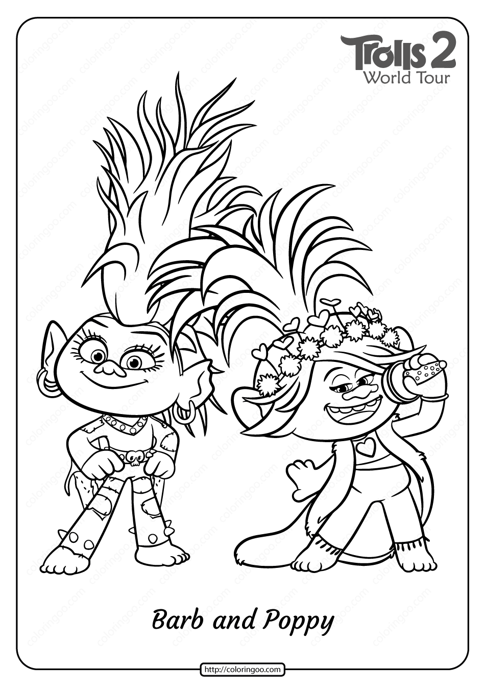 Printable Trolls 2 Barb And Poppy Pdf Coloring Page Poppy Coloring Page Detailed Colo
