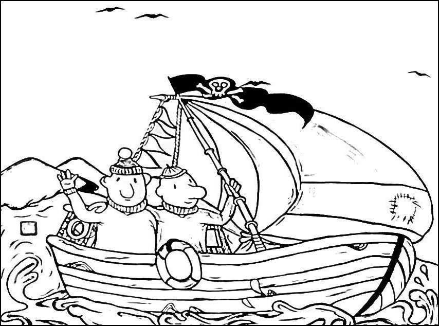 Kleurplaat Van Buurman En Buurman In Een Boot Ze Hebben Een Piratenvlag Bij Zich Zoud