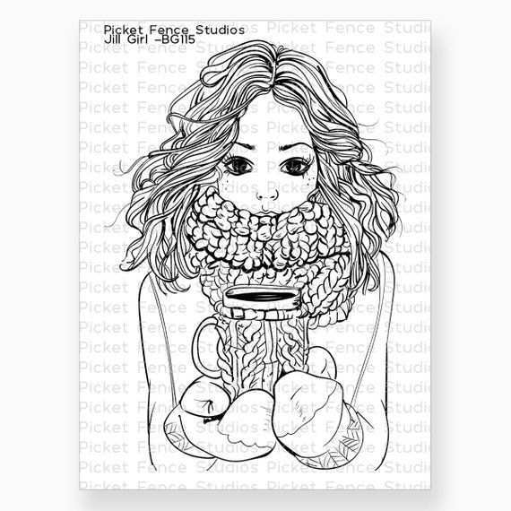 Picket Fence Studios Clear Stamps Winter Coffee Jill Meiden Tekeningen Kleurboek Digi