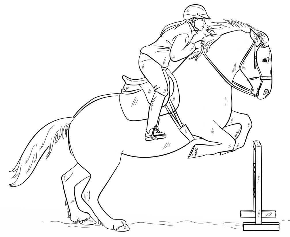 Jumping Horse With Rider Coloring Page Horse Coloring Pages Horse Drawing Tutorial Ho