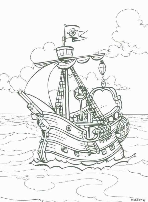 Kids N Fun Kleurplaat Piet Piraat Het Piratenschip Piratenschip Piraten Kleurrijke Te