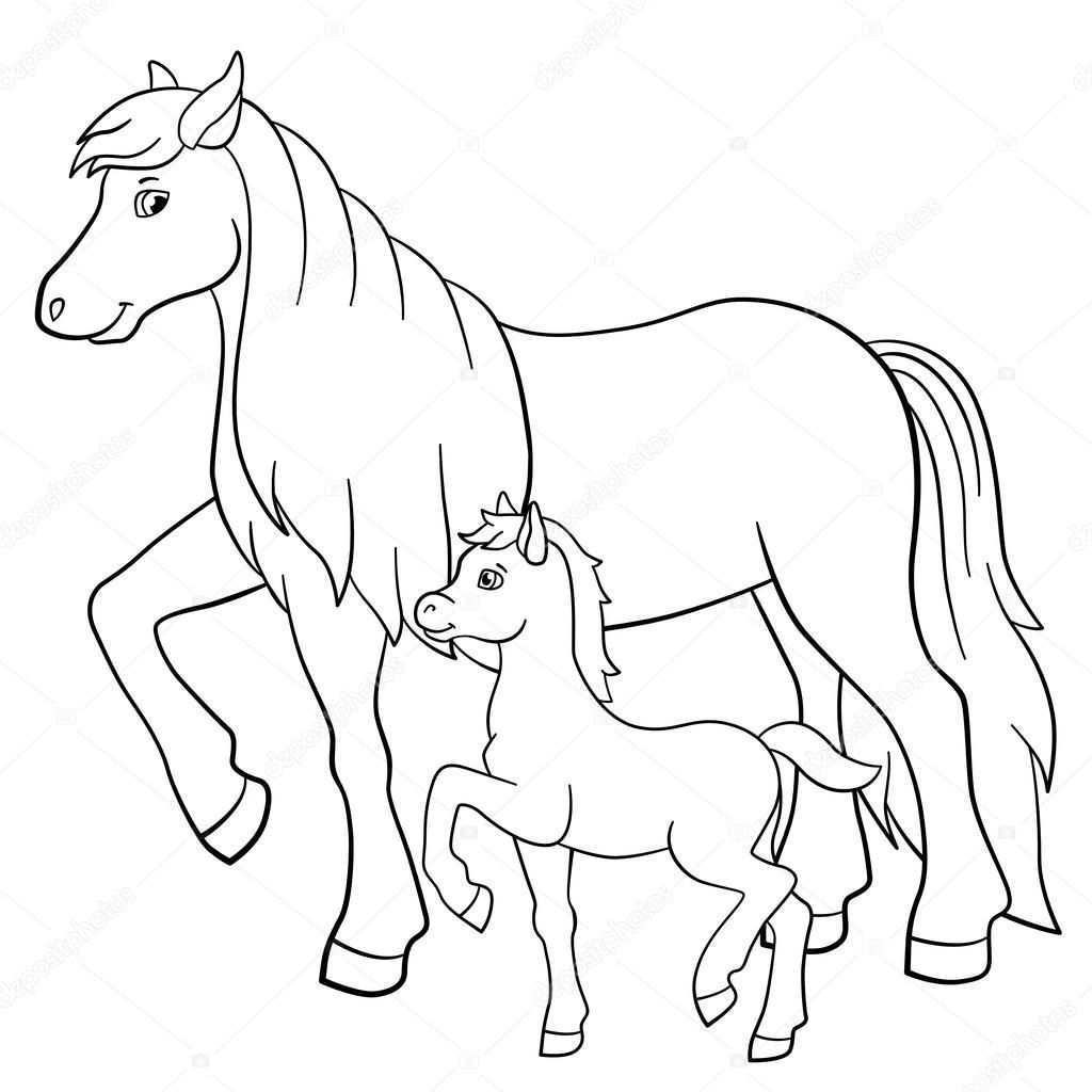 Dibujos Para Colorear Animales De Granja Madre Caballo Camina Con Su Pequeno Potri Ca